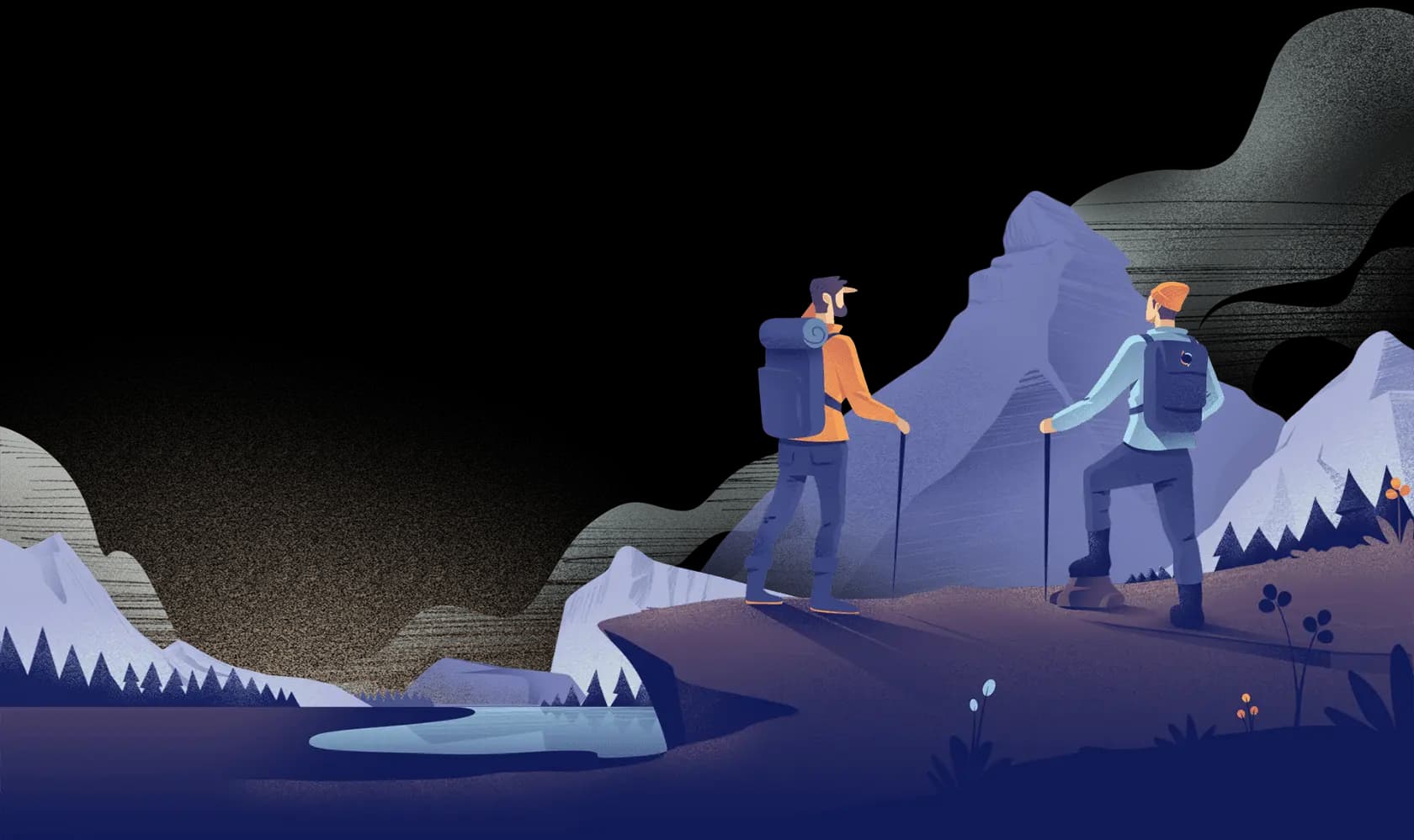 People standing in front of the mountain